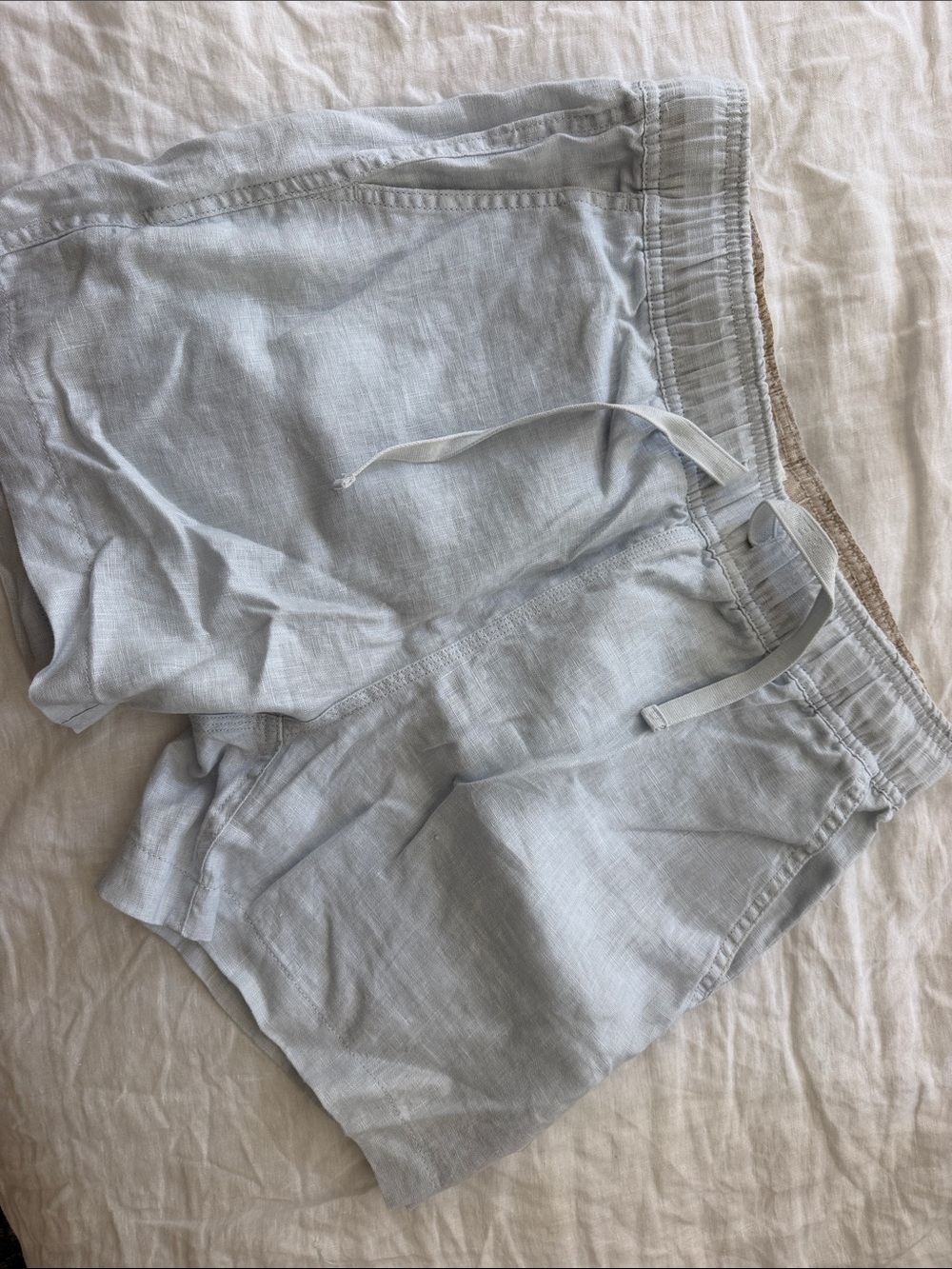 Venroy Light Blue Men's 100% Linen Drawstring Athletic Shorts